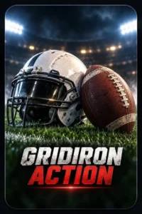 American football poster featuring a helmet and football on a stadium field on IPTVX